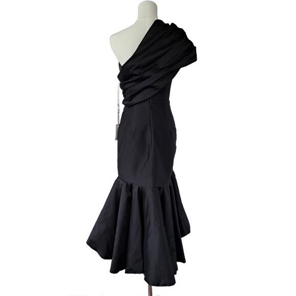 NEW TARIK EDIZ Black Merla Formal Dress Size 4 One Shoulder Ruffle Hem Corset - Picture 7 of 13